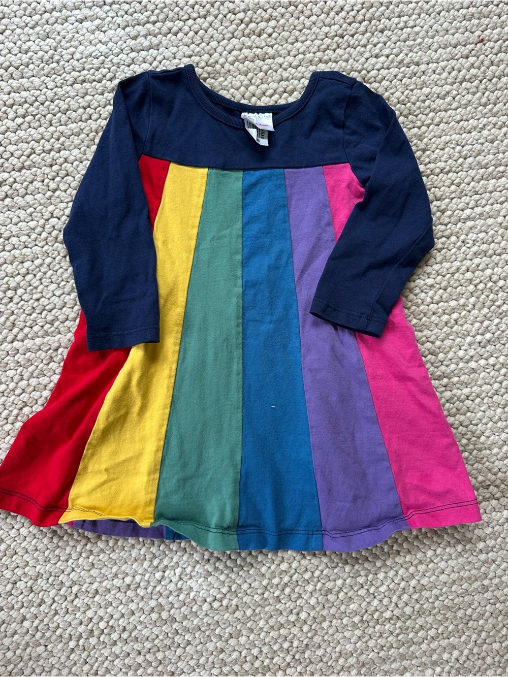 Hanna Andersson Navy Top Rainbow Stripe Long Sleeve Dress 612
